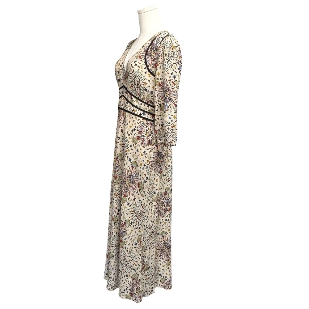 BWT Ba&sh Fazia Medallion Print Maxi Dress Size 2 / M Beige With Black Trim $420 - Picture 5 of 16